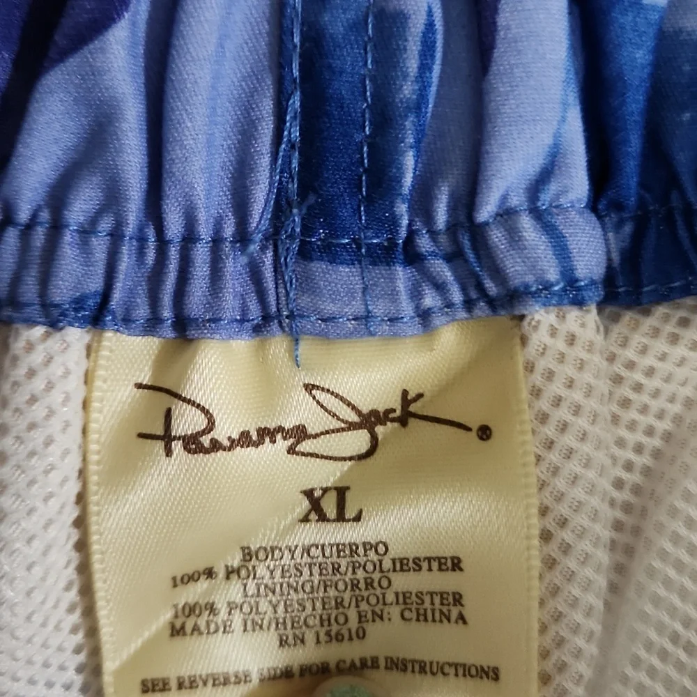 Panama Jack Blue Orange Hawaiian Print Swim Shorts Velcro Close & Pocket XL